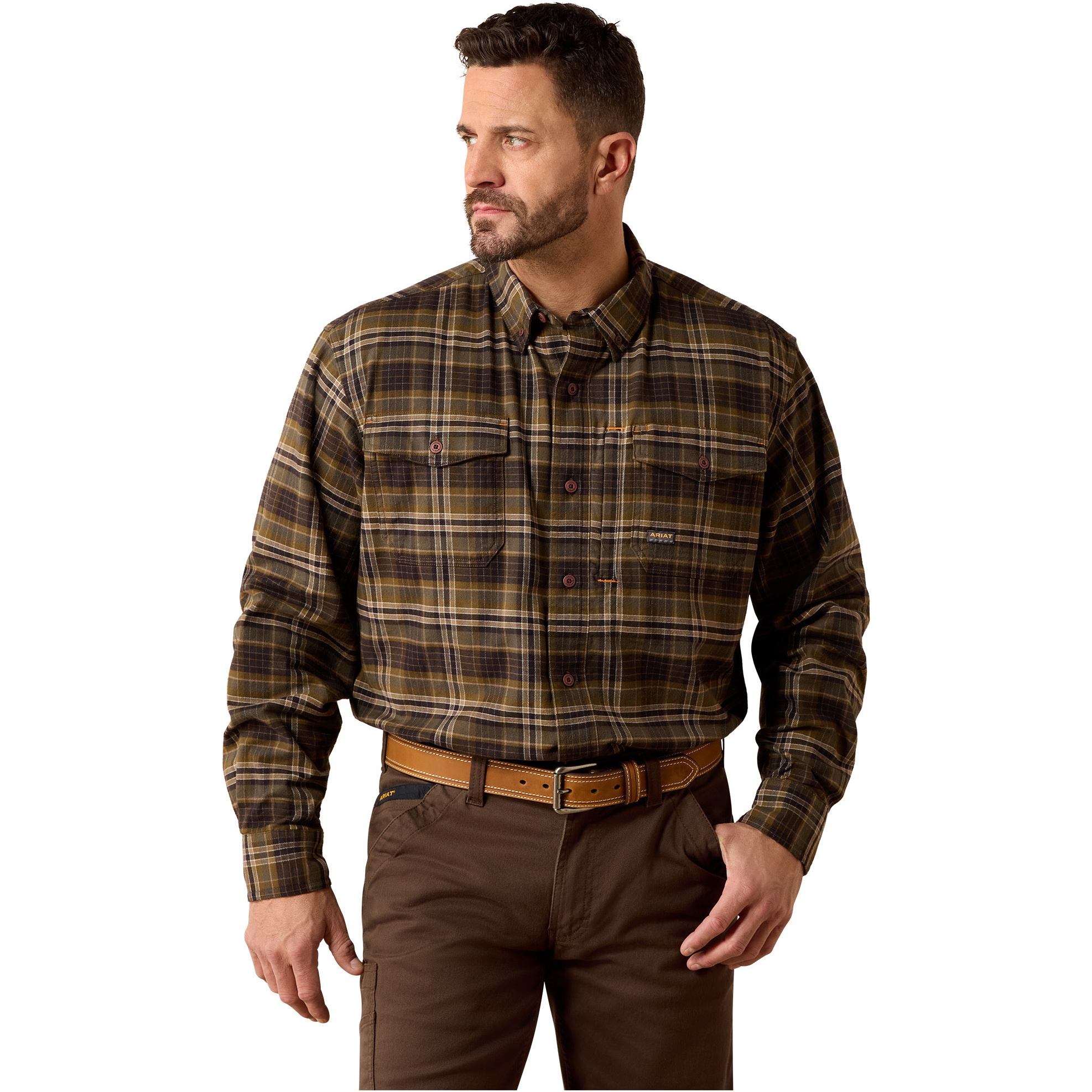 2026 Ariat Mens Rebar Flannel Durastretch Work Shirt 10079234 - Earth